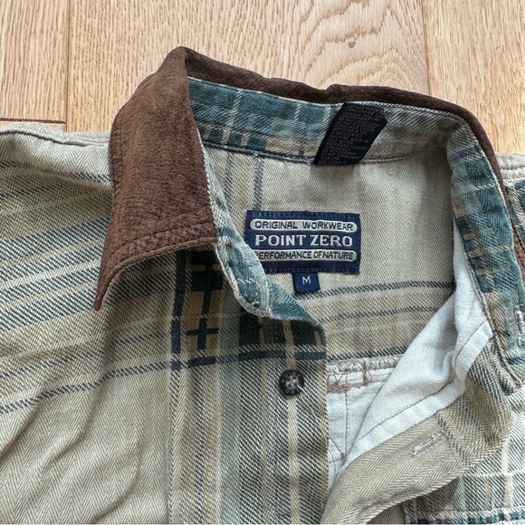 POINT ZERO WORKWEAR VINTAGE PLAID BUTTON DOWN TAN AND TEAL - M - Picture 10 of 17